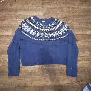 Blue and white scoop neck sweater